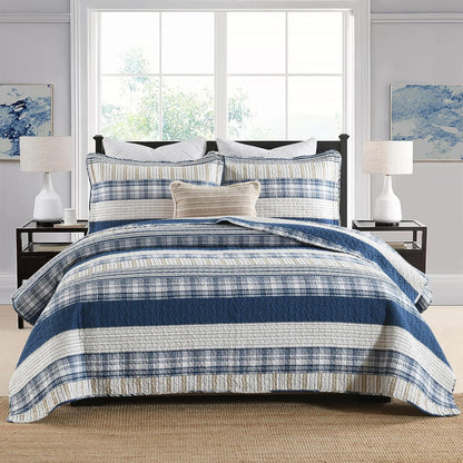 Homzard 100% Cotton Quilt Bedding Set Queen Size Striped Floral Bedspread