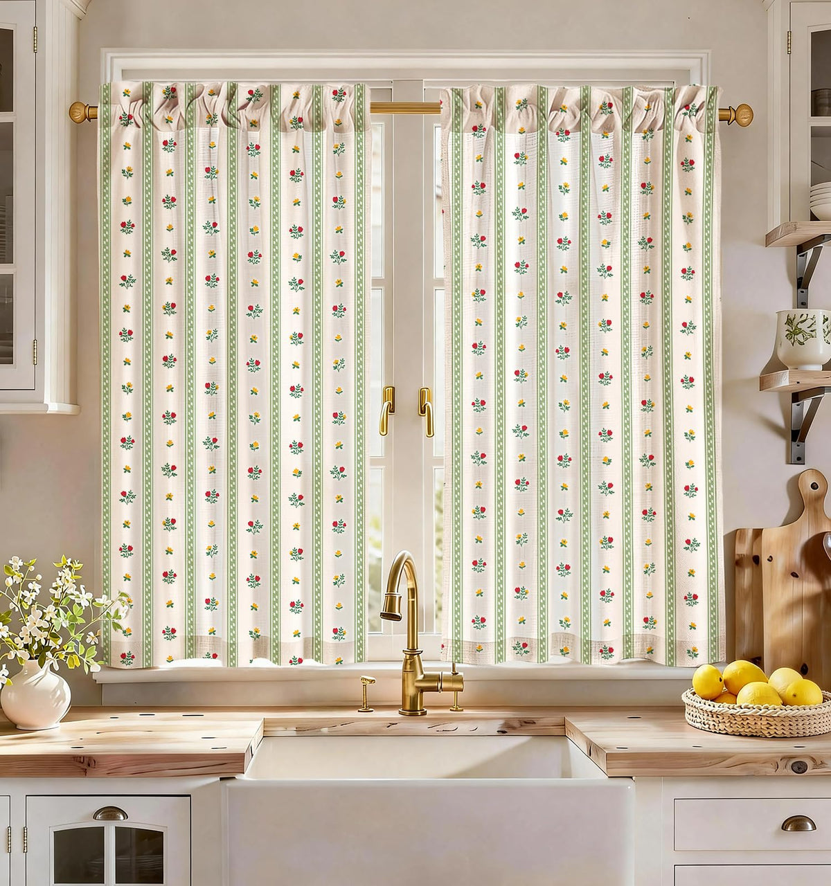 Miss Adola 36 Inch Length Kitchen Tier Curtains Pumpkin Leaf Cafe Curtains