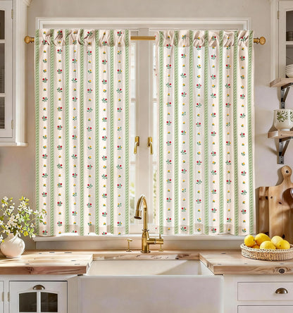 Miss Adola 36 Inch Length Kitchen Tier Curtains Pumpkin Leaf Cafe Curtains