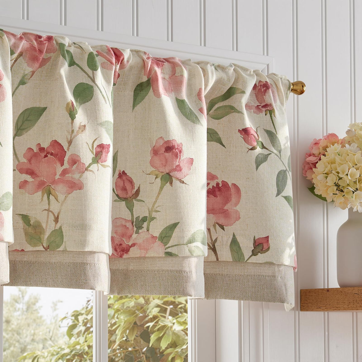jinchan Linen Valance Curtain Farmhouse 16 Inch 1 Panel Blue on Beige
