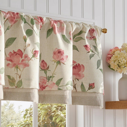 jinchan Linen Valance Curtain Farmhouse 16 Inch 1 Panel Blue on Beige