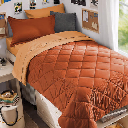 MUXHOMO Queen Comforter Set 7 Pieces, Reversible Bed in a Bag, Red/Black