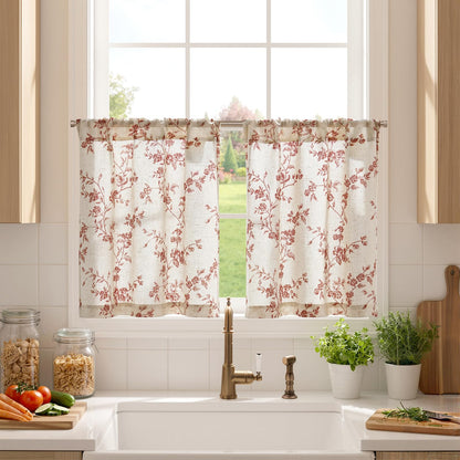 jinchan Floral Linen Kitchen Tier Curtains, 24 Inch, 2 Panels, Green