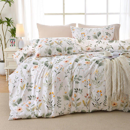 MUXHOMO Queen Comforter Set, 7-Piece Floral Bed in a Bag, Sage Green