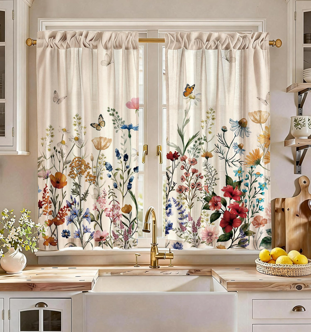 Miss Adola 36 Inch Length Kitchen Tier Curtains Pumpkin Leaf Cafe Curtains
