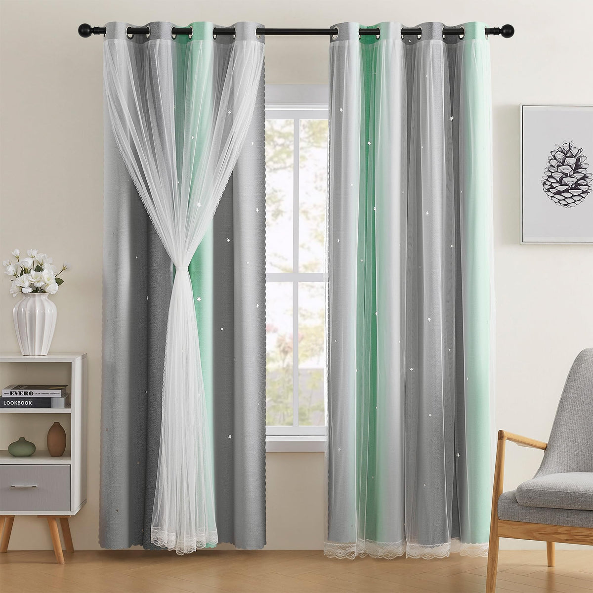 XiDi Blackout Curtains for Girls Bedroom Decor Pink Kids Rainbow Curtains