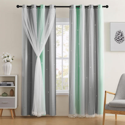 XiDi Blackout Curtains for Girls Bedroom Decor Pink Kids Rainbow Curtains
