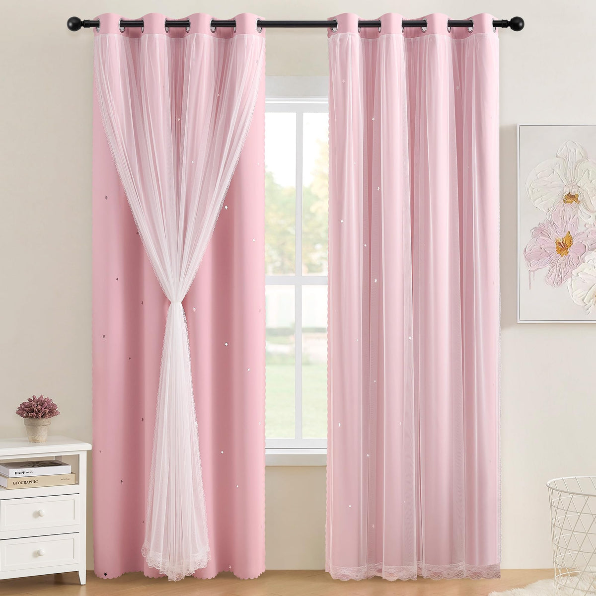 XiDi Curtains for Girls Bedroom Decor, Rainbow Blackout Curtains for Kids/Little Girl Room Decor, Unicorn Wall Decals,Pink Purple Green,63 x 34 inches,1 Panel