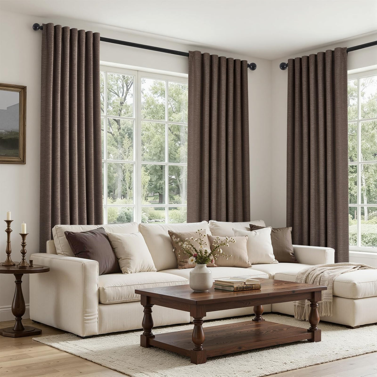 Topfinel Cream Linen Blackout Curtains 84 Inch Long for Bedroom Living Room, Ivory Pinch Pleat Back Tab Full Blackout Drapes Farmhouse Boho Curtains for Window, White Neutral Curtains 52" X 84" 7 FT