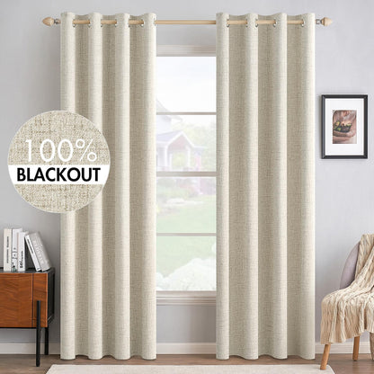 MIULEE 100% Blackout Linen Curtains for Bedroom 52x90 Inches Natural Beige