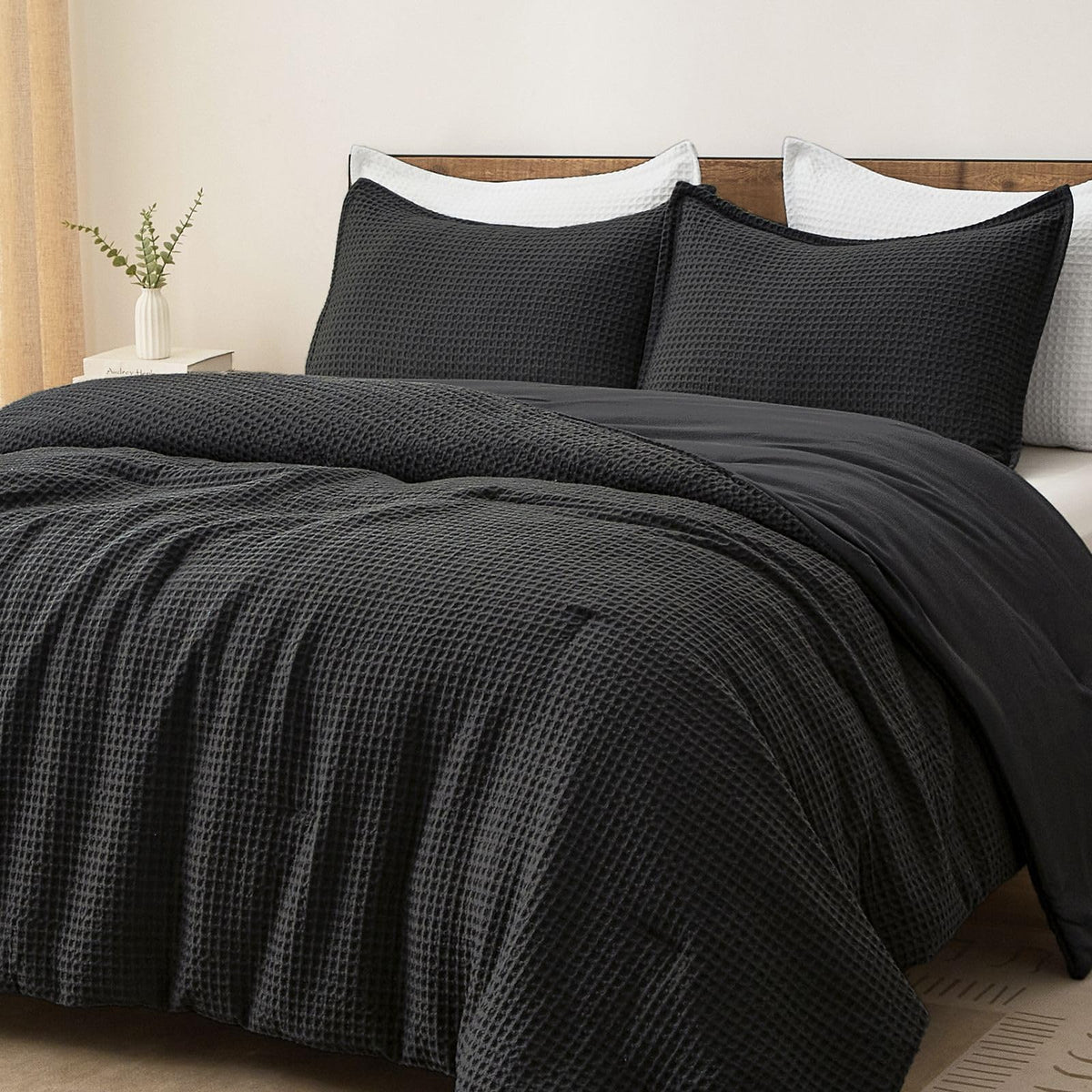 PHF Ultra Soft Waffle Comforter Set 3 Pieces King, Linen