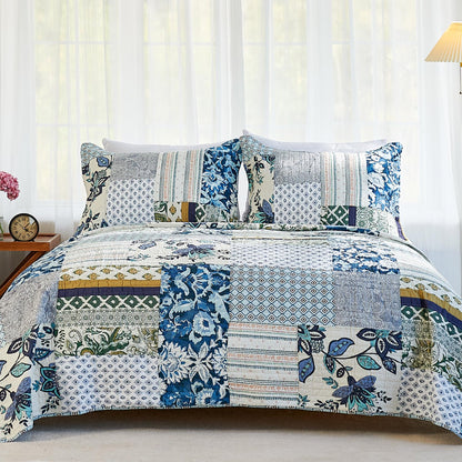 Secgo Queen Comforter Set for Bed - 100% Cotton Quilts Queen Size, Green, Sage Bedspreads (90 * 98 Inch) with 2 Pillow Shams, Patchwork Reversible Lightweight Bedding