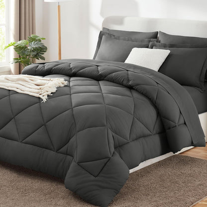 CozyLux Full Comforter Set 82"x86" Burgundy - 7 Piece Bed in a Bag