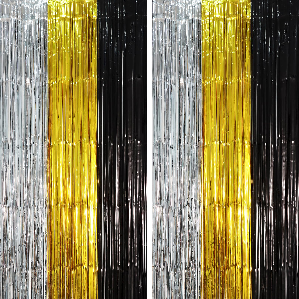 Voircoloria Laser Pink Foil Fringe Backdrop Curtains,3.3x6.6ft, 2 Pack
