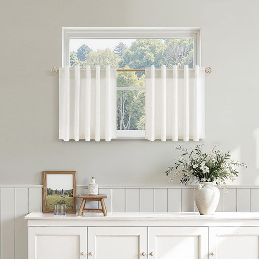 Nanspring Linen Kitchen Window Curtains Over Sink for Cafe 36x36 Inch Cream