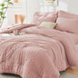 Queen Comforter Set - 7PCS Bed in a Bag, Seersucker Bedding Set, Beige