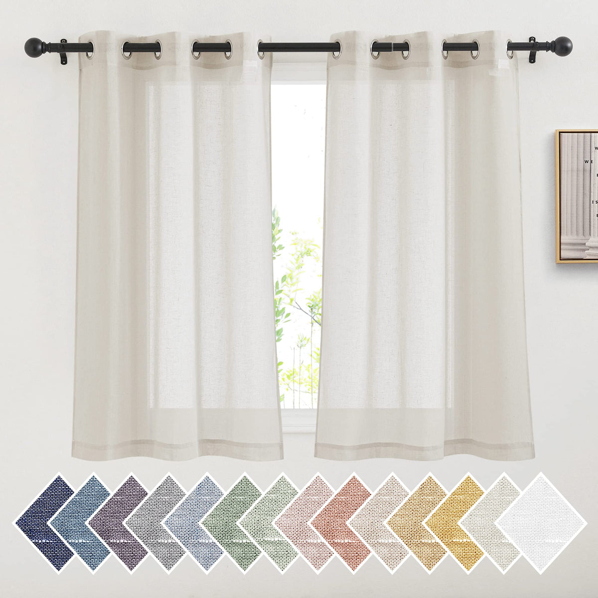 NICETOWN Semi Sheer Linen Ivory Curtains for Bedroom, W52xL84, 2 Panels