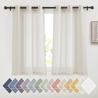 NICETOWN Semi Sheer Linen Ivory Curtains for Bedroom, W52xL84, 2 Panels