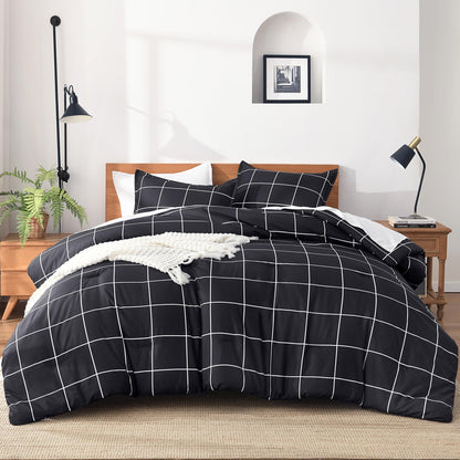 Andency Tan Gingham Comforter Set Twin, Brown Checkered Grid Plaid Bedding