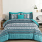 Cottolester Boho Comforter Set Queen Size 8 Piece Bed in a Bag Bohemian Striped Bedding Quilt Set Aqua Paisley Floral Comforter and Sheet Set,Soft Microfiber Complete Bedding Sets for All Season