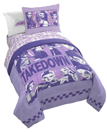 KPOP Demon Hunters Twin Comforter Set 5 Piece Kids Cartoon Bedding, Purple