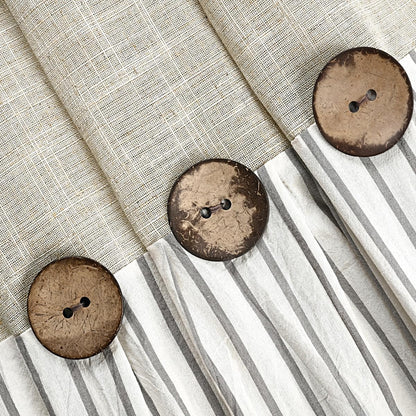 DOSLY IDÉES Farmhouse Shower Curtain,Beige and Gray Stripe,Button Curtain,Linen and Cotton Woven Fabric,Rustic Charm Country Chic Style,72x72 in