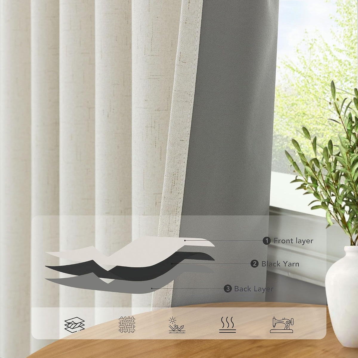 100% Blackout Curtains 84 Inch Length 2 Panels Set Neutral Boho Linen Farmhouse for Bedroom Windows Living Room Darkening Thermal Insulated Drapes Natural Cream Ivory 7ft Long Back Tab Pleated Pocket