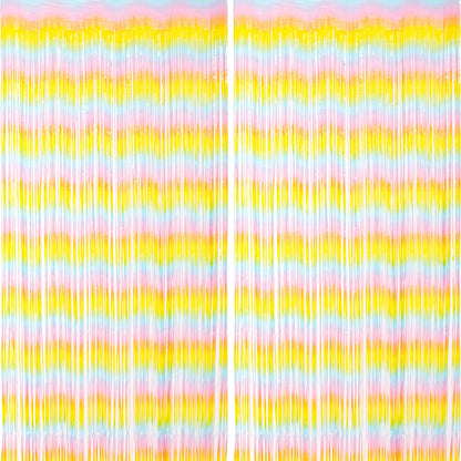 Voircoloria Laser Pink Foil Fringe Backdrop Curtains,3.3x6.6ft, 2 Pack