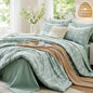 MUXHOMO Queen Comforter Set, 7-Piece Floral Bed in a Bag, Sage Green