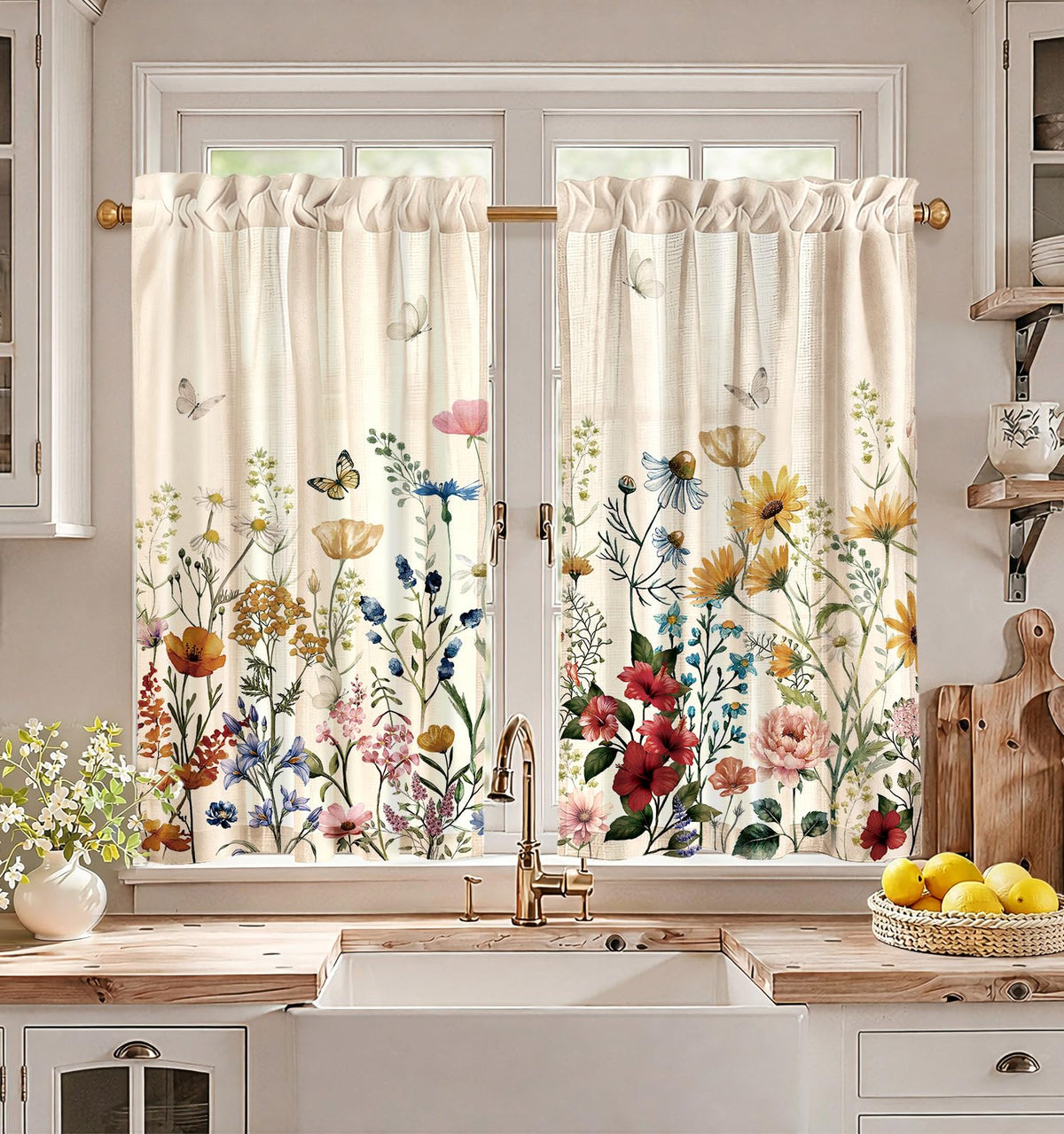 Miss Adola 36 Inch Length Kitchen Tier Curtains Pumpkin Leaf Cafe Curtains