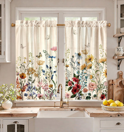 Miss Adola 36 Inch Length Kitchen Tier Curtains Pumpkin Leaf Cafe Curtains
