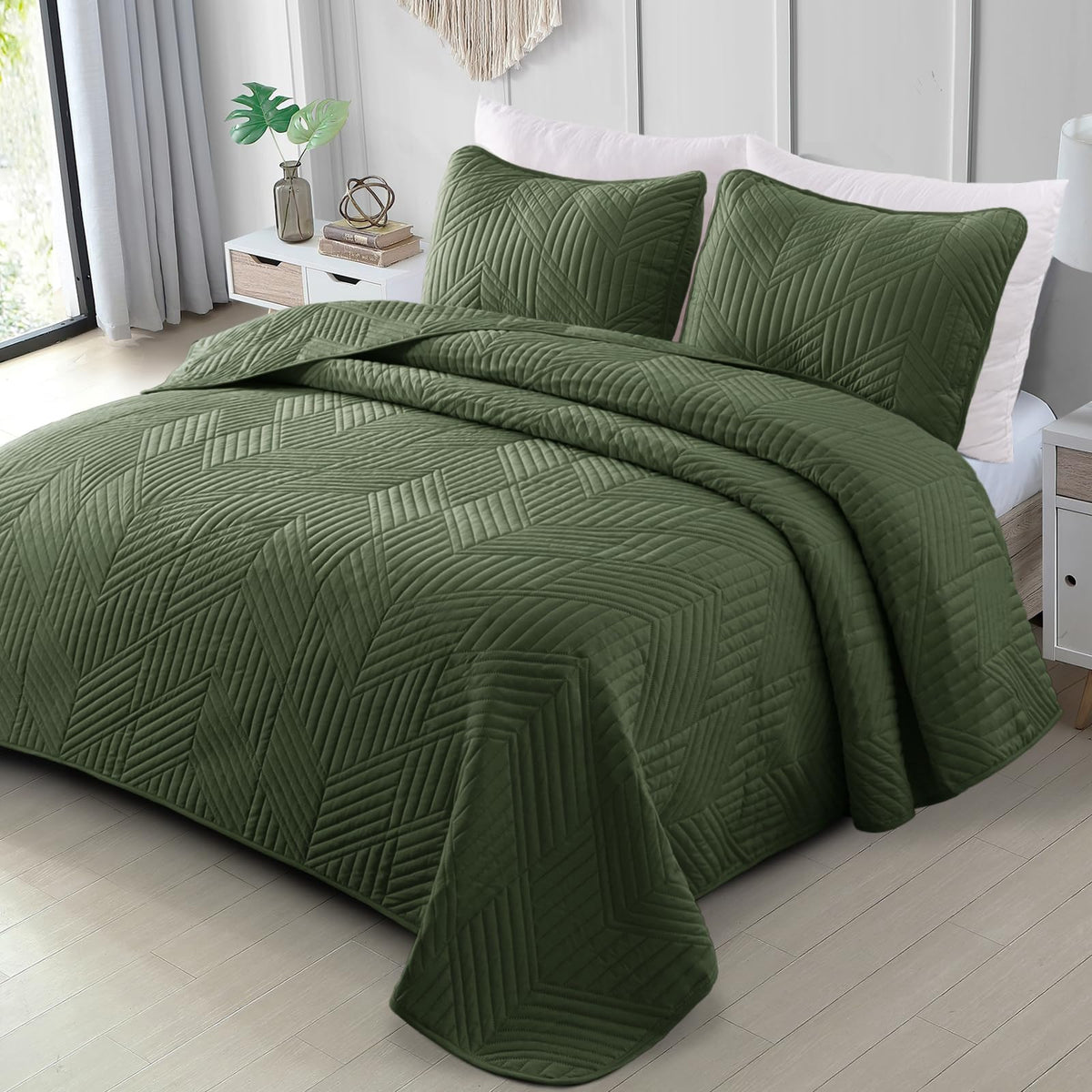 Exclusivo Mezcla Ultrasonic Full Queen Quilt Bedding Set, Beige Cream