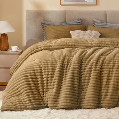 BEDELITE Fleece Full Comforter Set, Fluffy Bed Set, Cream White