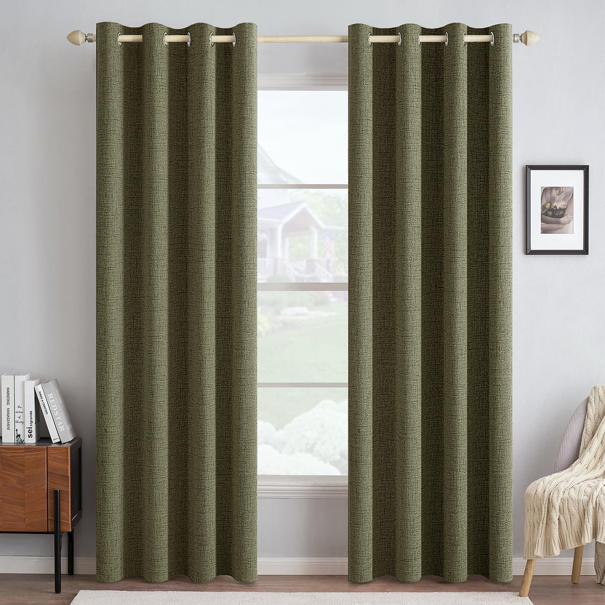MIULEE 100% Blackout Linen Curtains for Bedroom 52x90 Inches Natural Beige