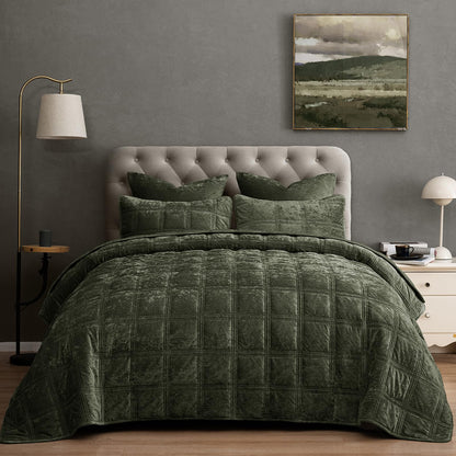 PHF Diamond Pattern Luxury Velvet Quilt Set Queen Size, Sand