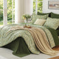 MUXHOMO Queen Comforter Set, 7-Piece Floral Bed in a Bag, Sage Green