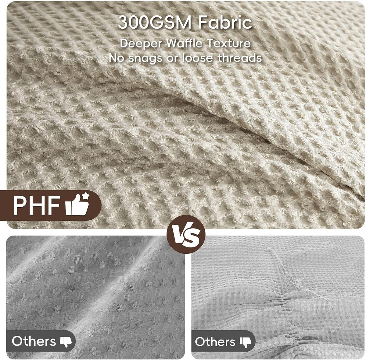 PHF Ultra Soft Waffle Comforter Set 3 Pieces King, Linen