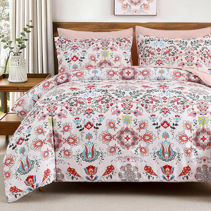 DHSFKBE Floral Comforter Set Queen Size,7 Piece Orange Bed in a Bag, Elegant Flower Pattern Comforter Set with Sheet, Soft Microfiber Complete Bedding Sets for All Season