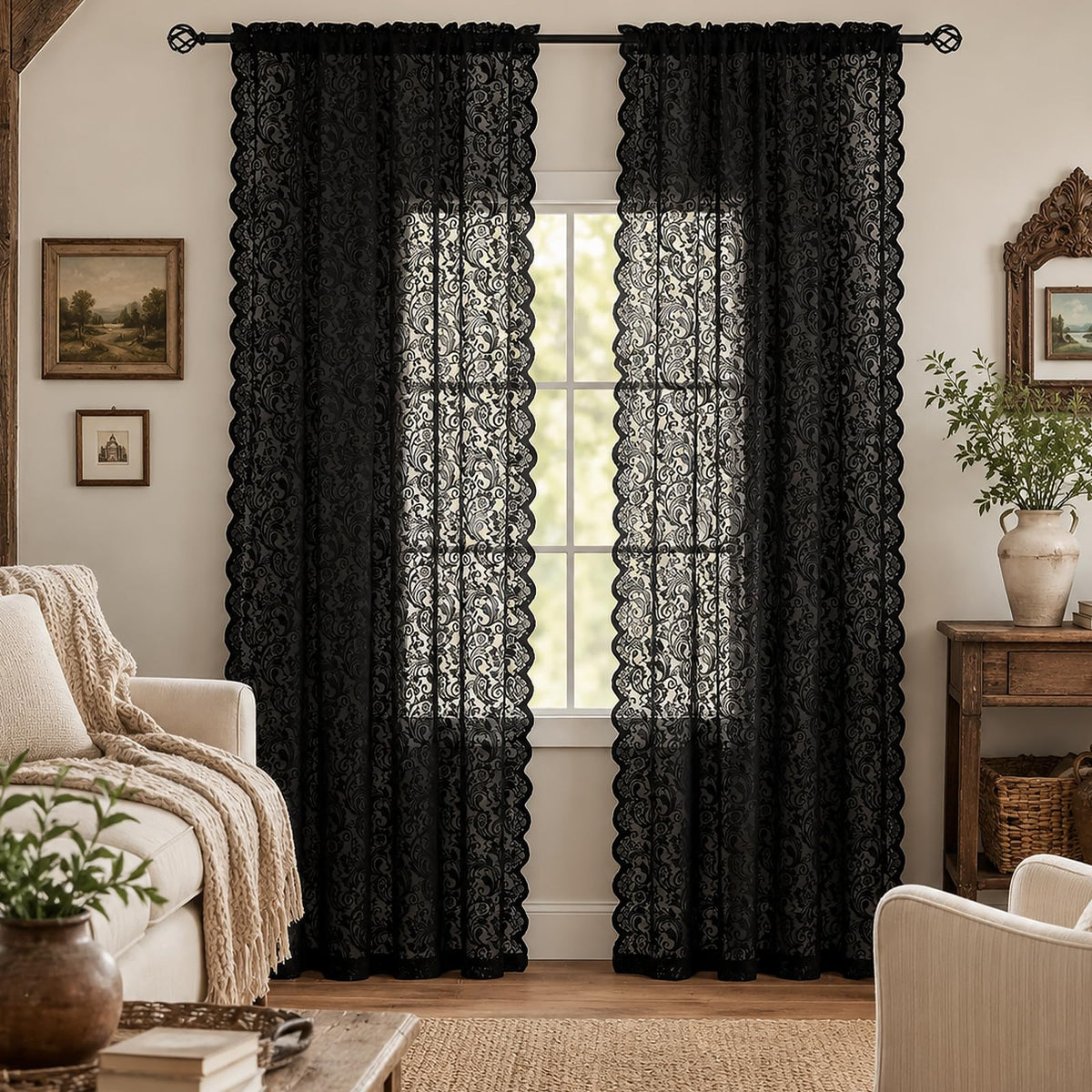 ALIGOGO Short White Lace Kitchen Curtains 36 Length 2 Panels W26 x L36 Inch