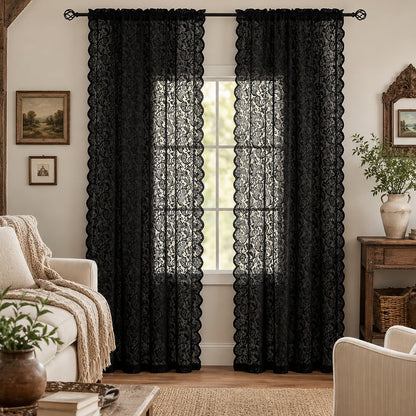ALIGOGO Short White Lace Kitchen Curtains 36 Length 2 Panels W26 x L36 Inch