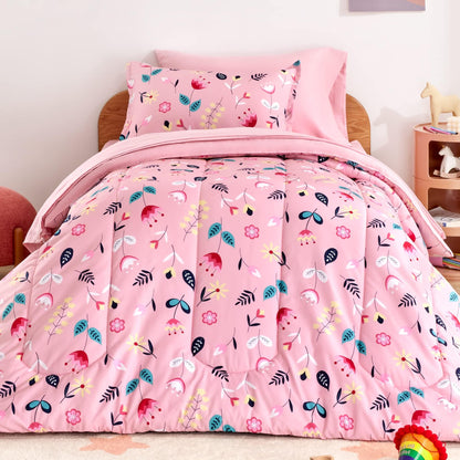SLEEP ZONE Comforter Set Bed in A Bag, 7 Pieces Girls, Cattoon Pattern for Kids, Toddlers, Teens, Ultra Soft and Washable (Garden Secret,Full/Queen)