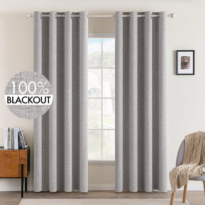 MIULEE 100% Blackout Linen Curtains for Bedroom 52x90 Inches Natural Beige