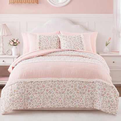 Twin XL Comforter Set for Girls Colorful Checkered Bed in a Bag 5 Pieces