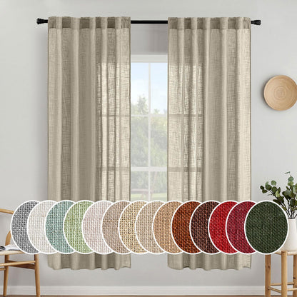 MIULEE Natural White Linen Curtains 52x84 Inch Long for Bedroom Living Room