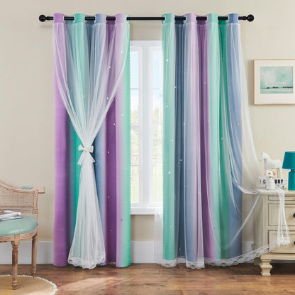 XiDi Curtains for Girls Bedroom Decor, Rainbow Blackout Curtains for Kids/Little Girl Room Decor, Unicorn Wall Decals,Pink Purple Green,63 x 34 inches,1 Panel