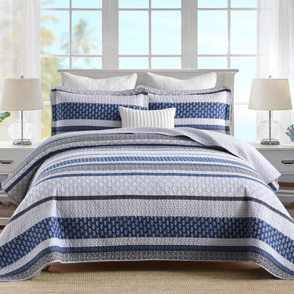 Homzard 100% Cotton Quilt Bedding Set Queen Size Striped Floral Bedspread