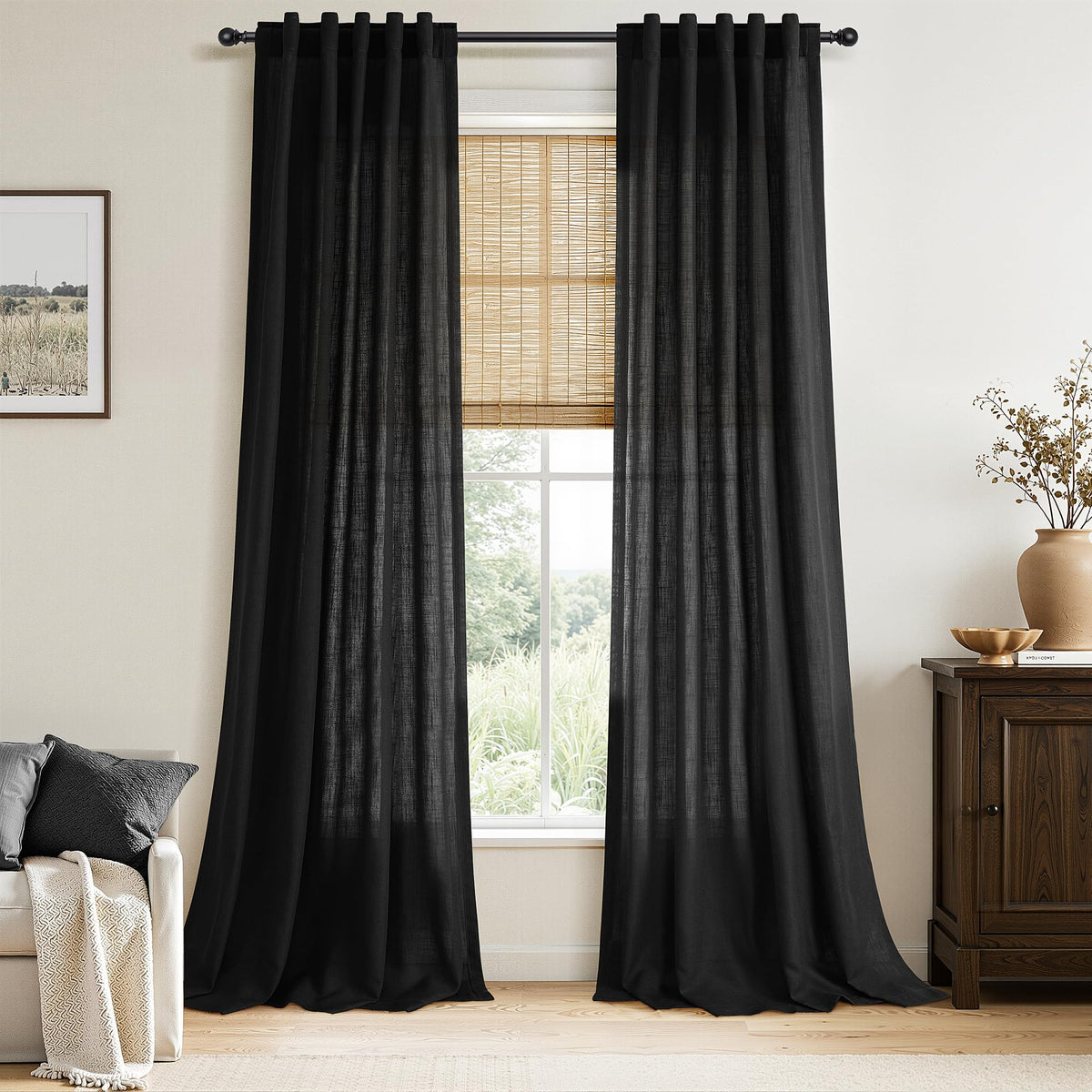 Nanspring Linen Kitchen Window Curtains Over Sink for Cafe 36x36 Inch Cream
