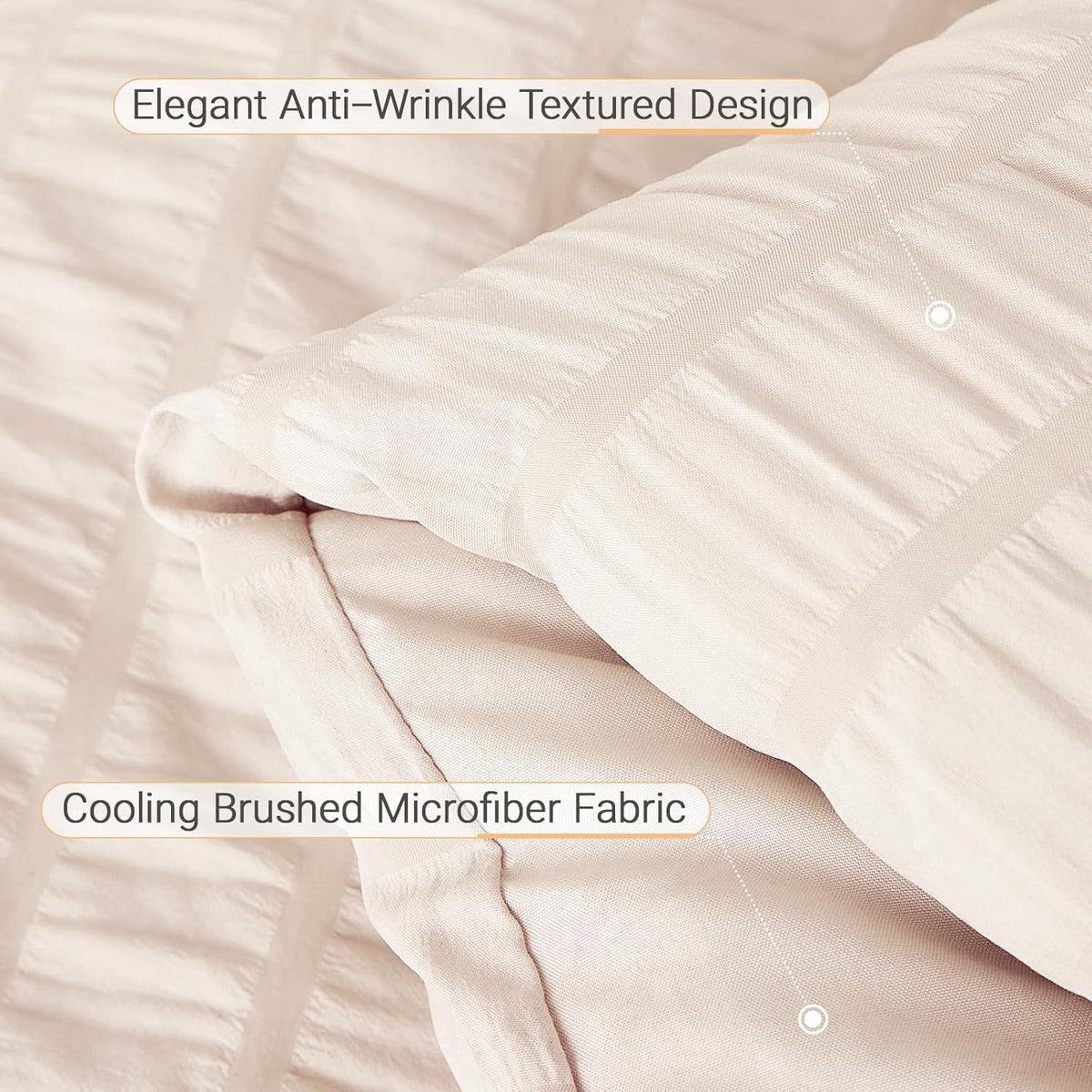 MUXHOMO Queen Comforter Set 7 Pieces, Seersucker Bed in a Bag, Beige