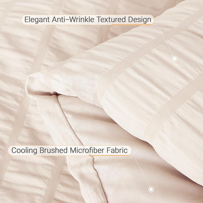 MUXHOMO Queen Comforter Set 7 Pieces, Seersucker Bed in a Bag, Beige