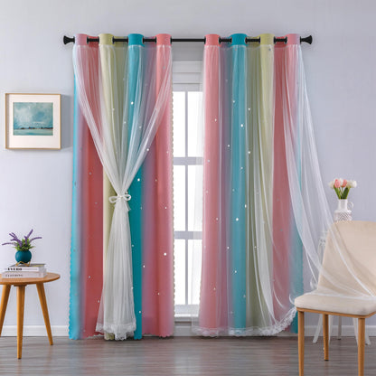 XiDi Blackout Curtains for Girls Bedroom Decor Pink Kids Rainbow Curtains